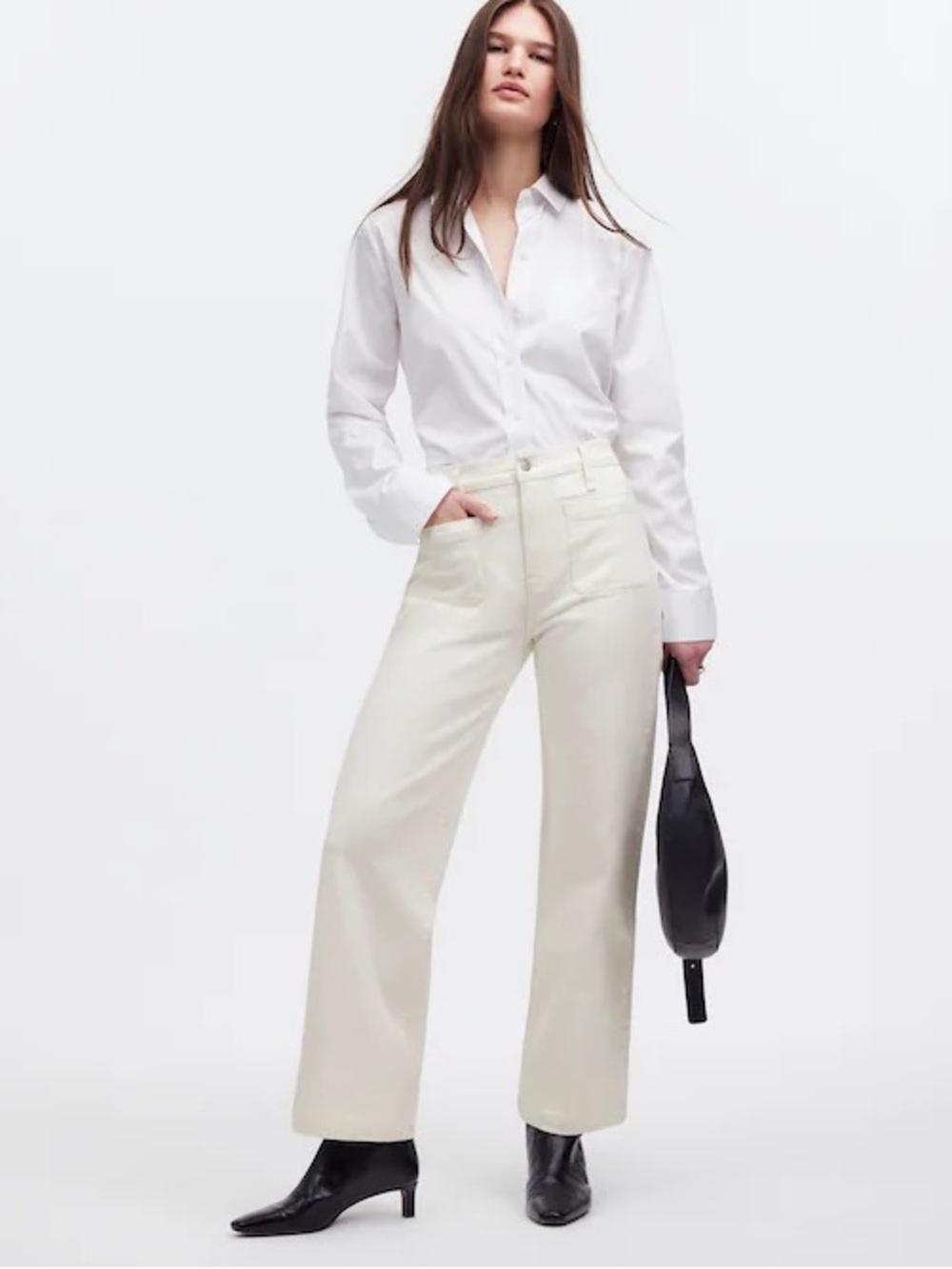 Madewell NWT ‘The Emmet’ Jeans high-rise Wide-Leg Patch Pocket Raw Hem, in Ivory